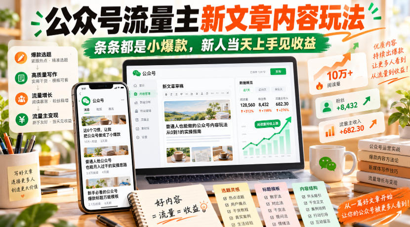 公众号流量主新文章内容玩法，条条都是小爆款，新人当天上手见收益-超级会员网