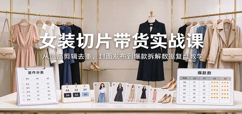 女装切片带货实战课：从选品剪辑去重，封面发布到爆款拆解数据复盘教学-超级会员网