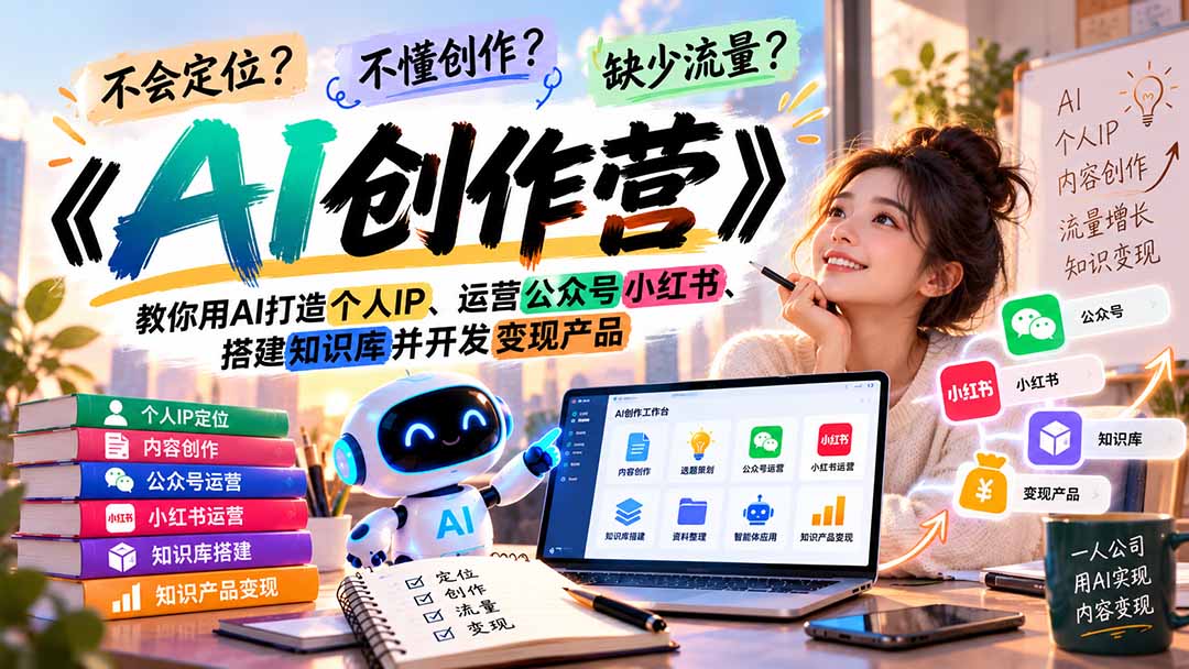 不会定位、不懂创作、缺少流量？《AI创作营》教你用AI打造个人IP、运营公众号小红书、搭建知识库并开发变现产品-超级会员网