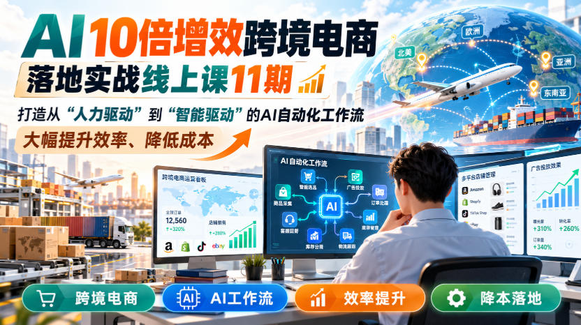 AI 10倍增效跨境电商落地实战线上课11期，打造从人力驱动到智能驱动的AI自动化工作流，大幅提升效率、降低成本-超级会员网