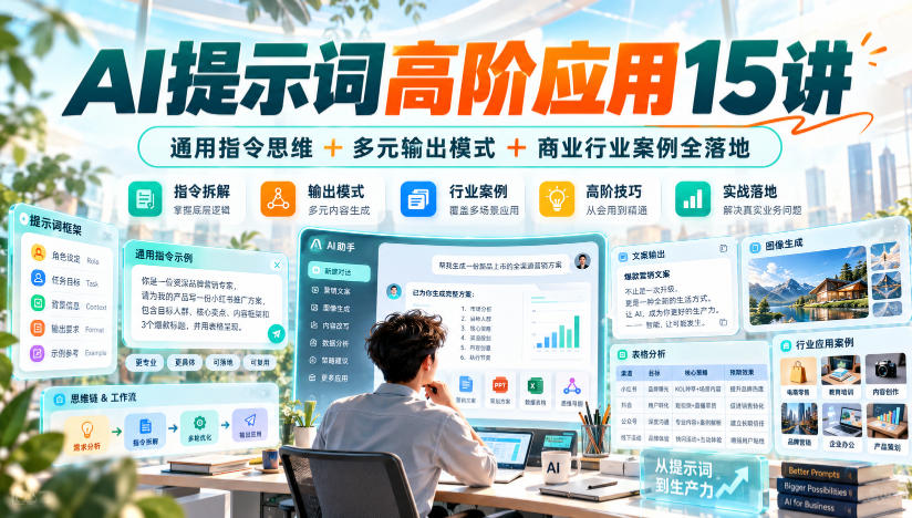 AI提示词高阶应用15讲｜通用指令思维+多元输出模式+商业行业案例全落地-超级会员网