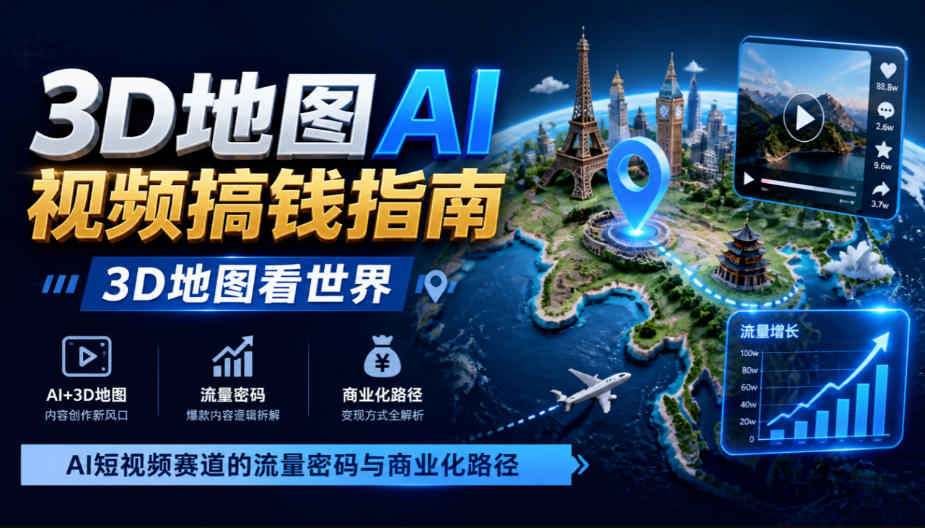3D地图AI视频搞钱指南，3D地图看世界，AI短视频赛道的流量密码与商业化路径【文档】-超级会员网