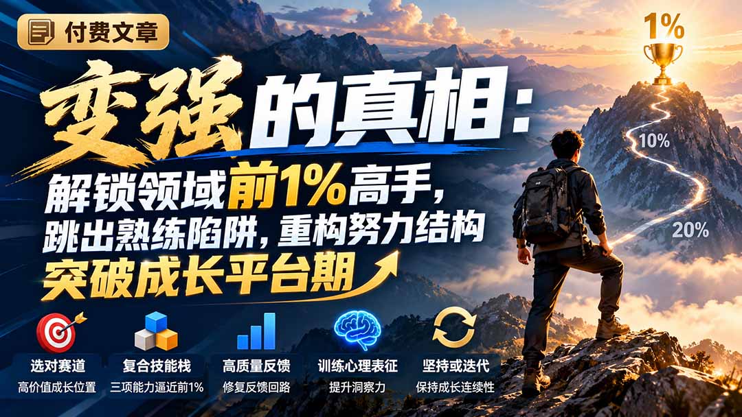 付费文章：变强的真相：解锁领域前1%高手，跳出熟练陷阱，重构努力结构突破成长平台期-超级会员网