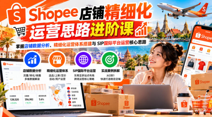 Shopee店铺精细化运营思路进阶课，掌握店铺数据分析、精细化运营体系搭建与SIP国际平台运营核心思路-超级会员网