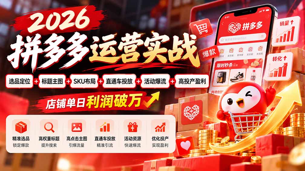 2026拼多多运营实战-更新1002：选品定位+标题主图+SKU布局+直通车投放+活动爆流+高投产盈利 店铺单日利润破万-超级会员网