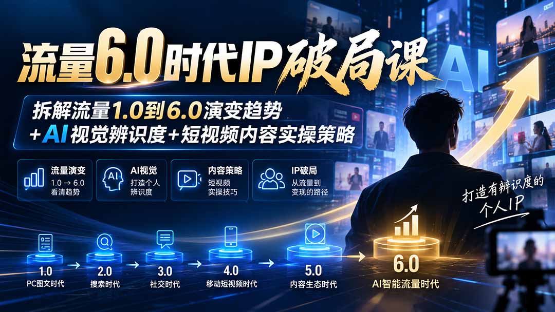 流量6.0时代IP破局课：拆解流量1.0到6.0演变趋势+AI视觉辨识度+短视频内容实操策略-超级会员网