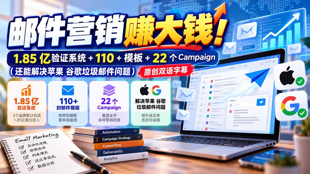 邮件营销赚大钱！1.85亿验证系统+110+模板+22个Campaign(还能解决苹果 谷歌垃圾邮件问题-超级会员网