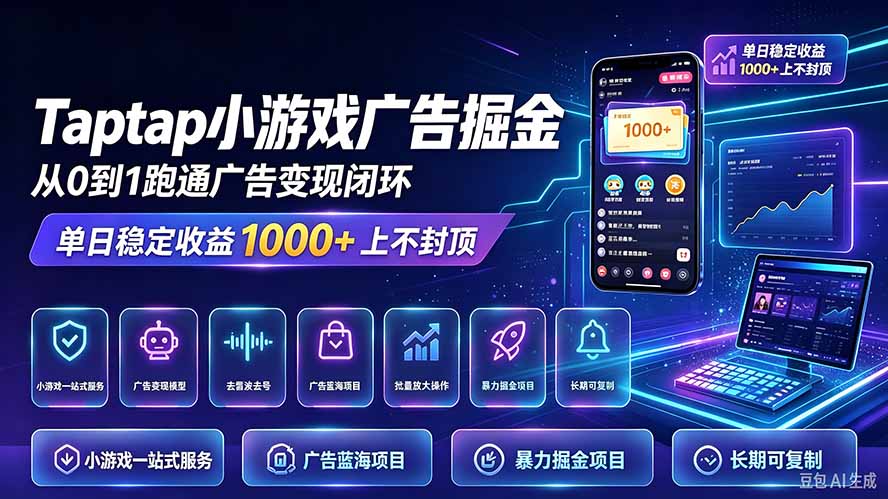 TapTap小游戏广告掘金日赚收益1000+上不封顶-超级会员网