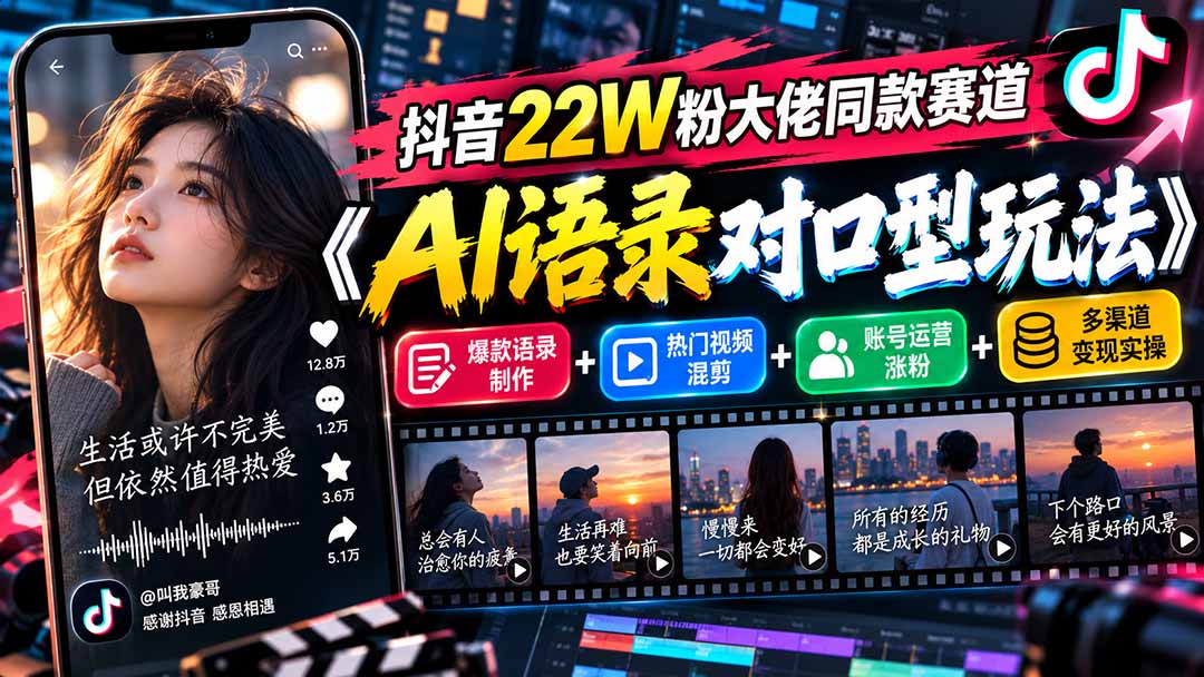 抖音22W粉大佬同款赛道《AI语录对口型玩法》：爆款语录制作+热门视频混剪+账号运营涨粉+多渠道变现实操-超级会员网