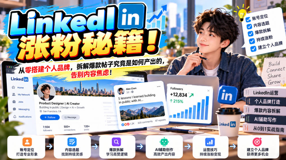 LinkedIn涨粉秘籍！从零搭建个人品牌，拆解爆款帖子究竟是如何产出的，告别内容焦虑！【原创双语字幕】-超级会员网