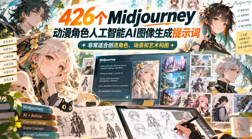 426个Midjourney动漫角色人工智能AI图像生成提示词，非常适合创造角色、场景和艺术构图-超级会员网