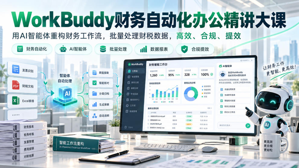WorkBuddy财务自动化办公精讲大课，用AI智能体重构财务工作流，批量处理财税数据，高效、合规、提效-超级会员网