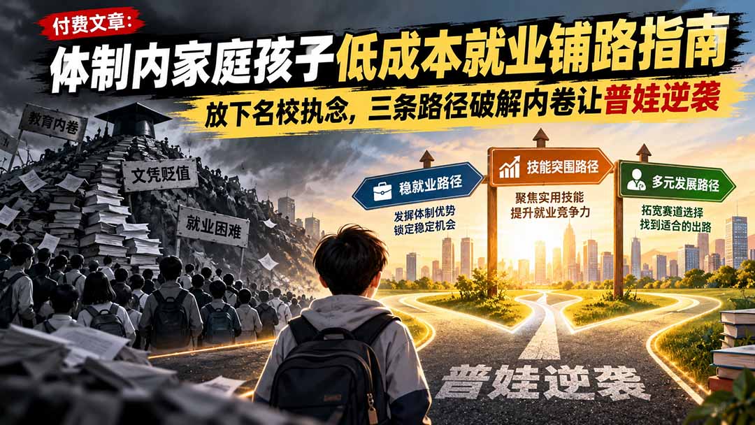 付费文章：体制内家庭孩子低成本就业铺路指南，放下名校执念，三条路径破解内卷让普娃逆袭-超级会员网