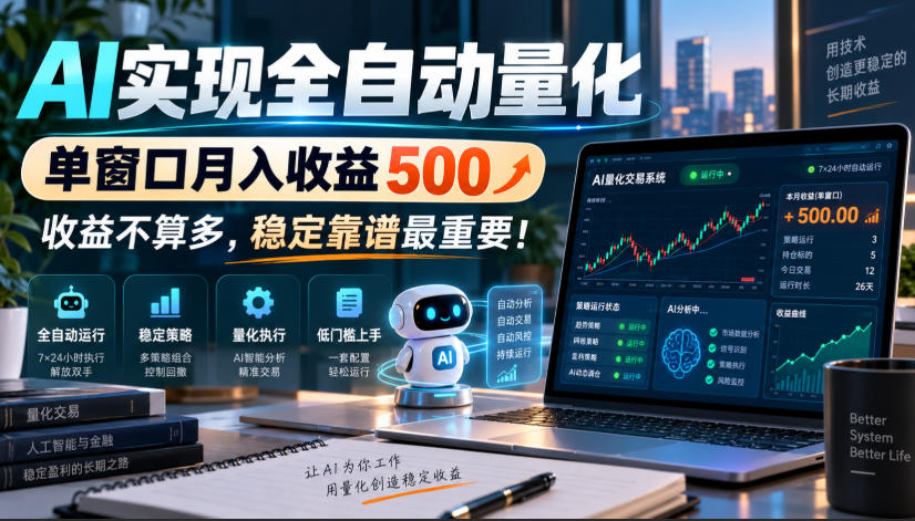 AI实现全自动量化，单窗口月入收益500，收益不算多，稳定靠谱最重要！【揭秘】-超级会员网