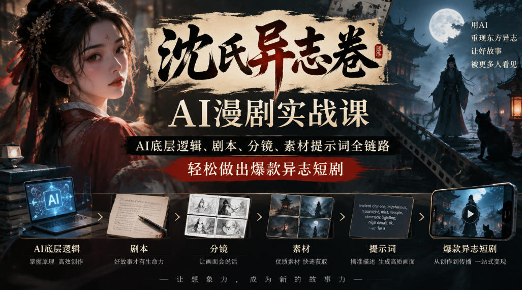 沈氏异志卷AI漫剧实战课｜AI底层逻辑、剧本、分镜、素材提示词全链路，轻松做出爆款异志短剧-超级会员网