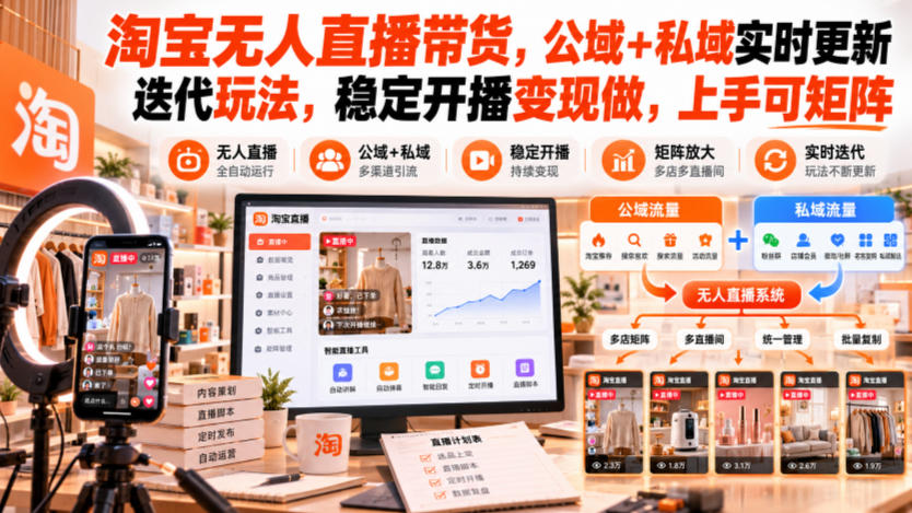 淘宝无人直播带货，公域+私域实时更新迭代玩法，稳定开播变现做，上手可矩阵【揭秘】-超级会员网