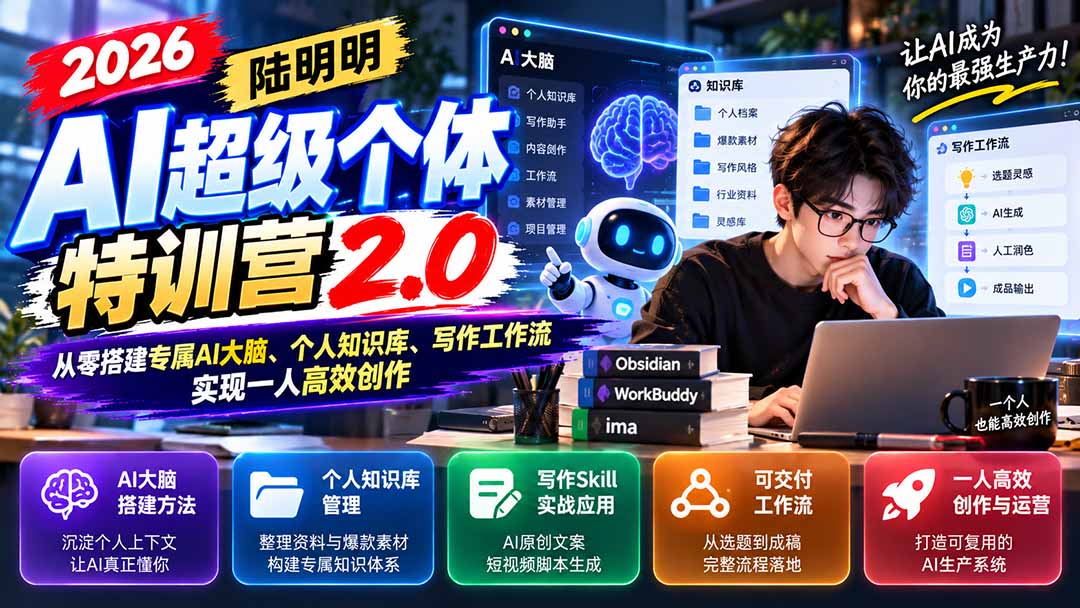 2026AI超级个体特训营2.0：从零搭建专属AI大脑、个人知识库、写作工作流，实现一人高效创作-超级会员网