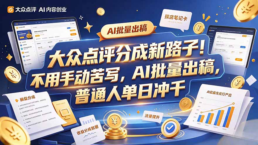 大众点评副业新玩法，工具提效解放双手，批量做笔记，单日可破千-超级会员网