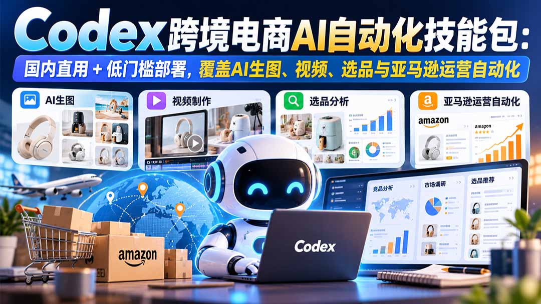 【无水印】Codex跨境电商AI自动化技能包：国内直用+低门槛部署，覆盖AI生图、视频、选品与亚马逊运营自动化-超级会员网