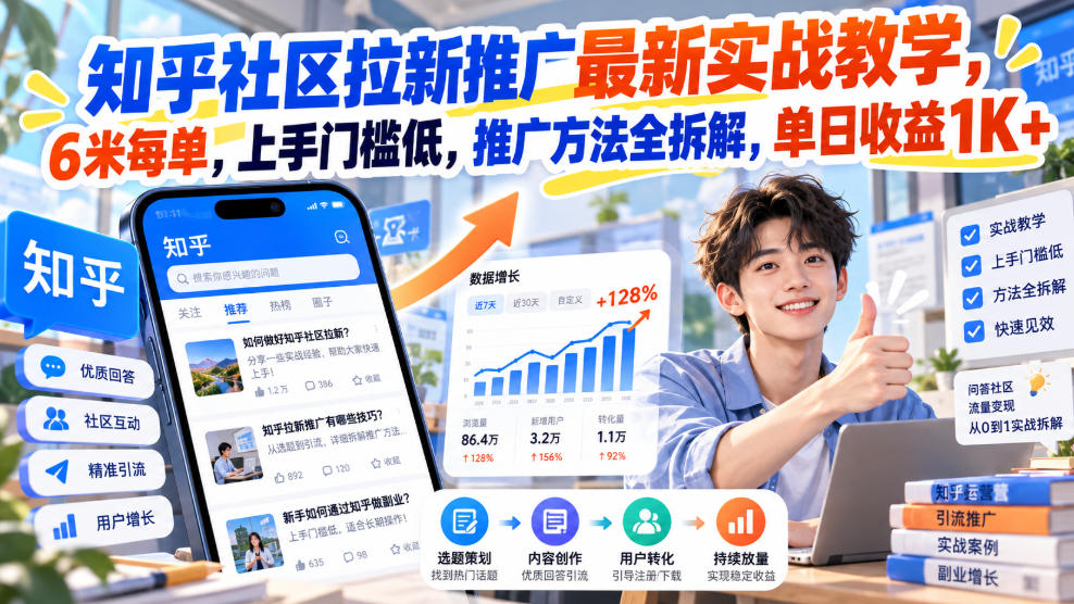 知乎社区拉新推广最新实战教学，6米每单，上手门槛低，推广方法全拆解，单日收益1K+！(更新1010)-超级会员网