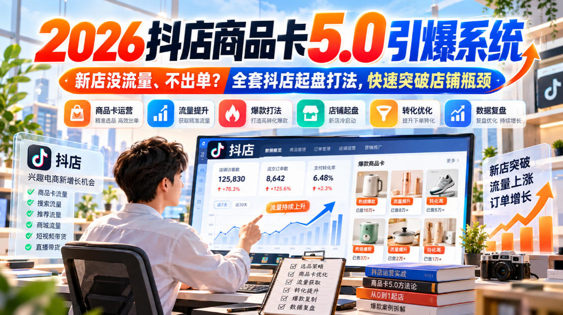 2026抖店商品卡5.0引爆店铺流量，新店没流量、不出单？全套抖店起盘打法，快速突破店铺瓶颈-超级会员网