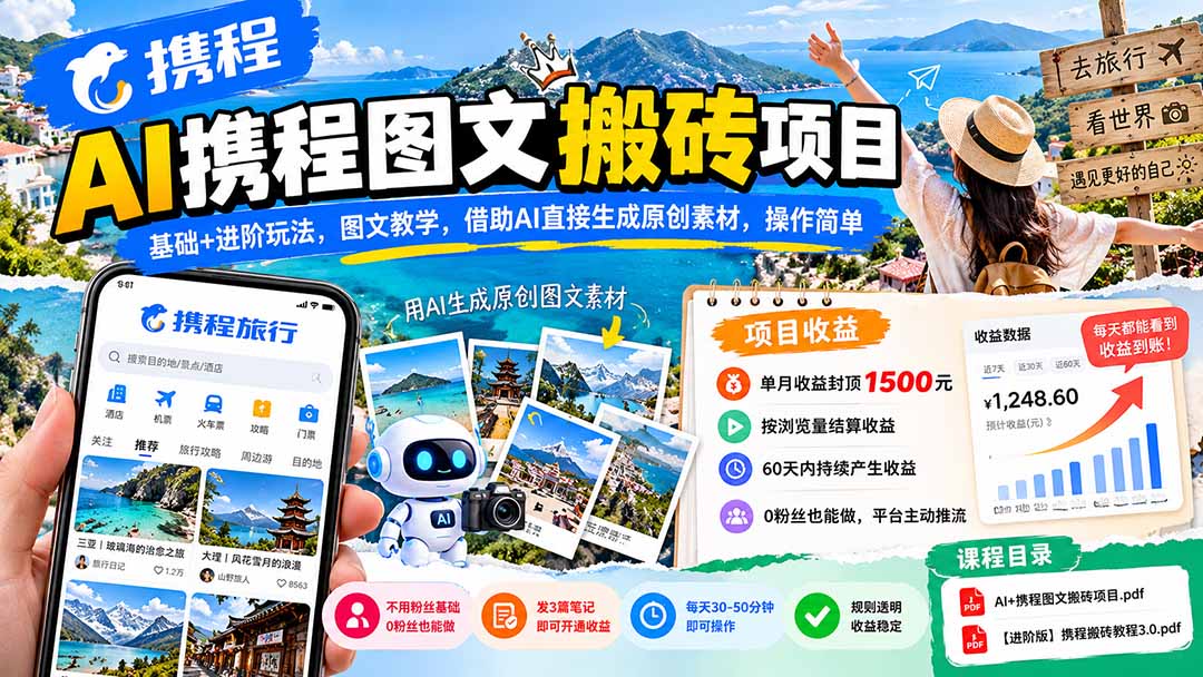 AI携程图文搬砖项目，基础+进阶玩法，图文教学，借助AI直接生成原创素材，操作简单-超级会员网