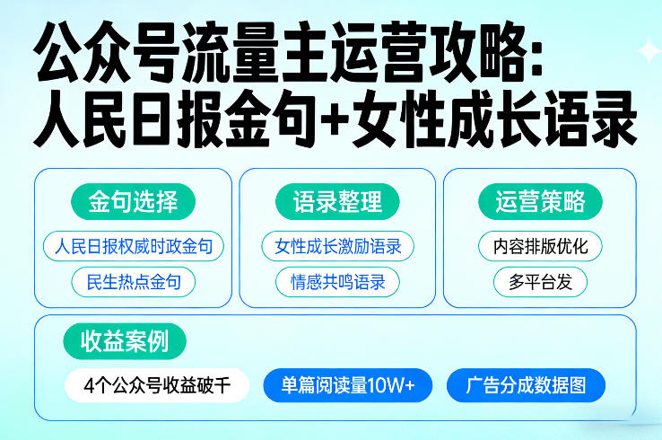 利用人民日报金句+女性成长语录做公众号流量主，4个公众号收益破千-超级会员网