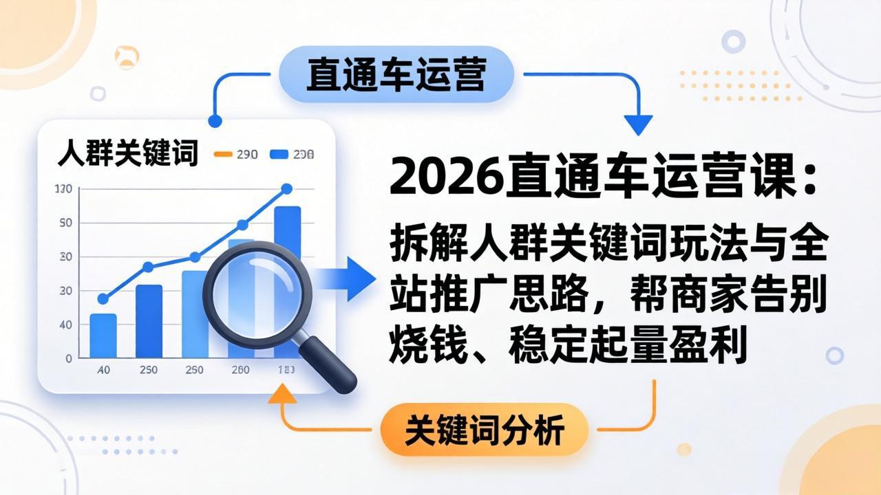 2026直通车运营课：拆解人群关键词玩法与全站推广思路，帮商家告别烧钱、稳定起量盈利-超级会员网