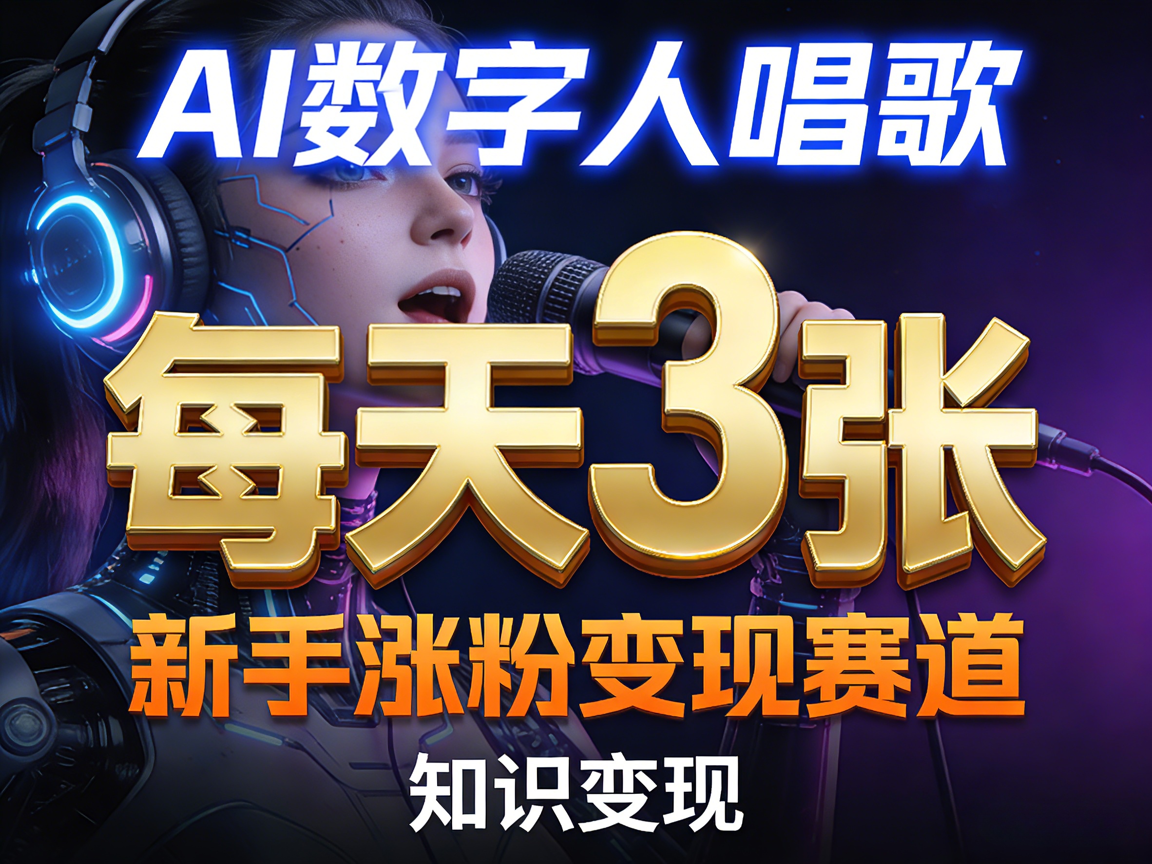 AI数字人唱歌，新手涨粉变现赛道，每天3张和知识付费，副业必备-超级会员网
