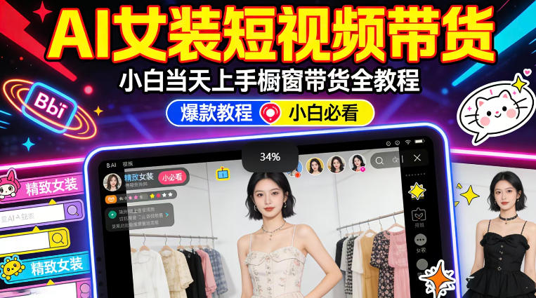 AI女装短视频橱窗带货：小白零门槛当天上手，高佣金爆款轻松賺！-超级会员网