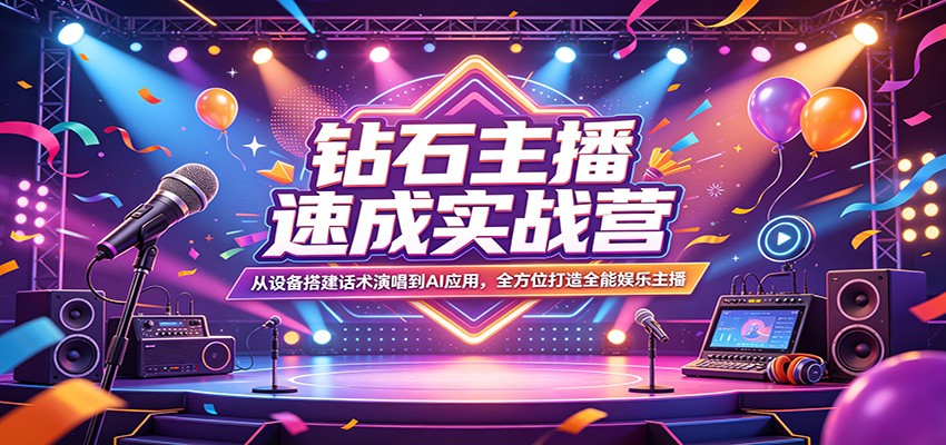 钻石主播速成实战营：从设备搭建话术演唱到AI应用，全方位打造全能娱乐主播-超级会员网