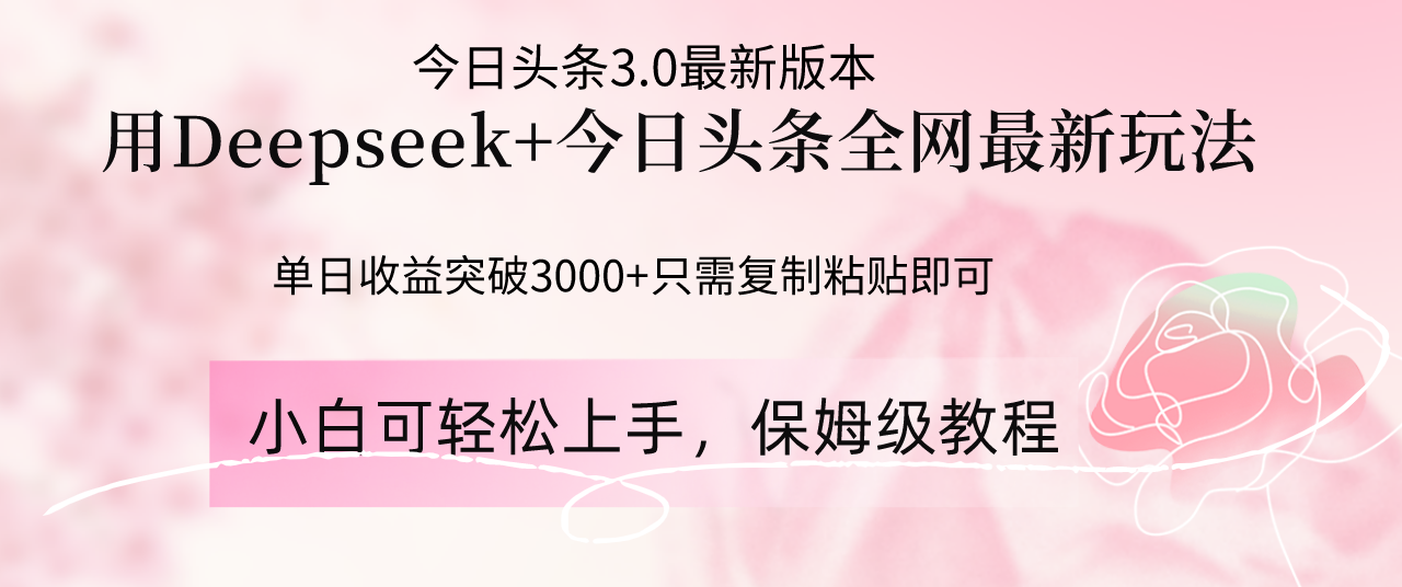 Deepseek结合今日头条全网最新玩法，单日收益突破3000+，只需要简单的…-超级会员网